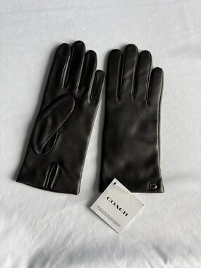 Coach Leather Merino Wool Gloves Unisex Black